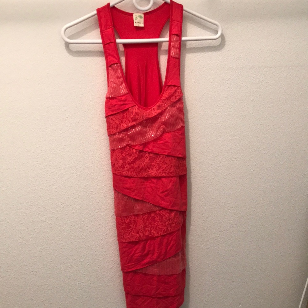 Coral sparkly mini dress Korean style